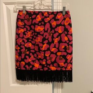 Pink and Orange Leopard Skirt with Fringe
